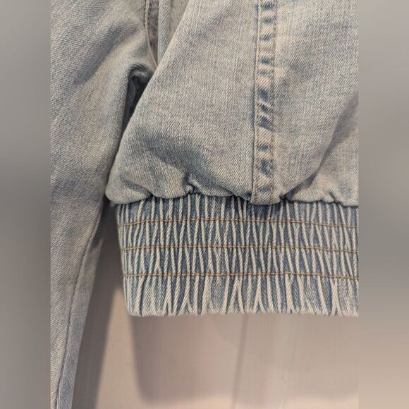 Smoke Rise Cropped Denim Jean Short Bungee Jacket Stretch Blue Size L Streetwear - Picture 5 of 11